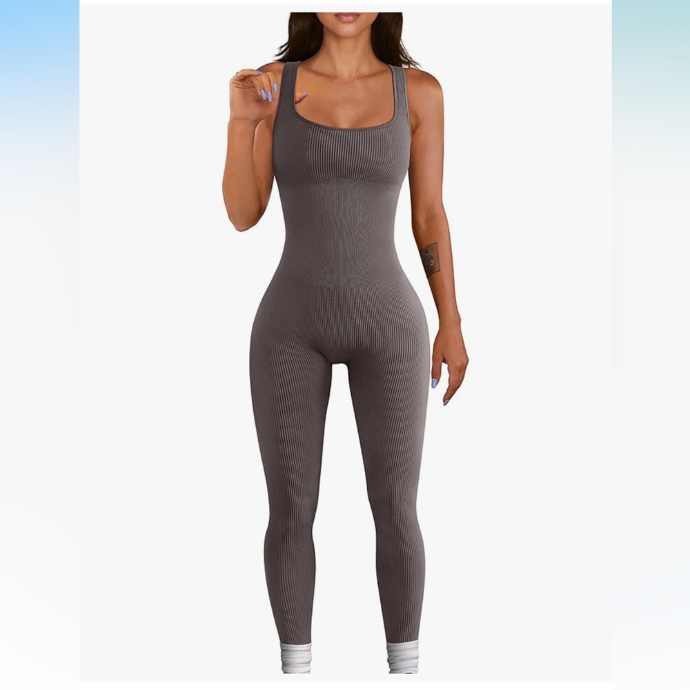 OQQ Women's Yoga Ribbed One Piece Tank Top Sleeveless Exercise JumpSuit Romper
